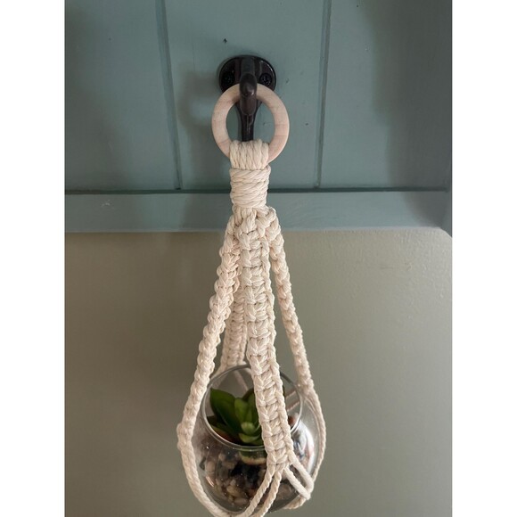 Handmade Hanging Macrame Plant Hanger with Faux Succulent in Glass Jar - Picture 3 of 6